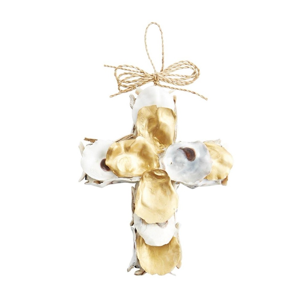 🌈 Mud Pie Gold Raw Oyster Shell Cross Ornament